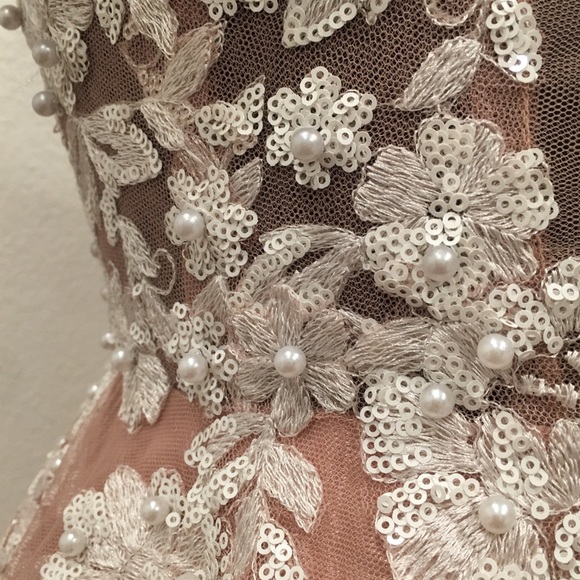 NWT Gianni Bini Nude Tulle Pearl Beaded Dress Sz 1 - Picture 6 of 12